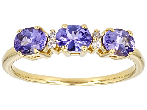 Blue Tanzanite With White Zircon 18k Yellow Gold Over Sterling Silver Ring 0.91ctw