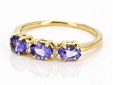 Blue Tanzanite With White Zircon 18k Yellow Gold Over Sterling Silver Ring 0.91ctw