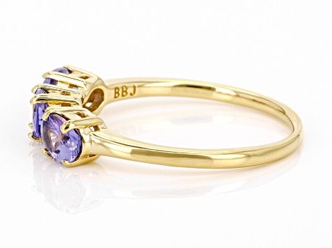 Blue Tanzanite With White Zircon 18k Yellow Gold Over Sterling Silver Ring  0.91ctw