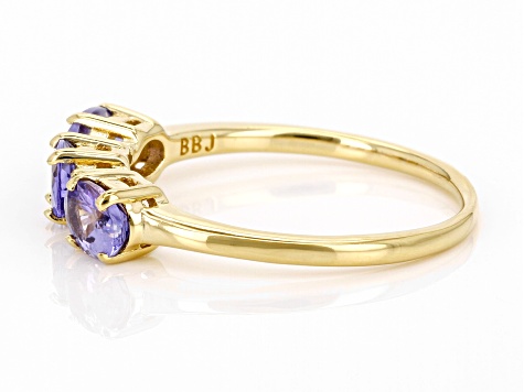 Blue Tanzanite With White Zircon 18k Yellow Gold Over Sterling Silver Ring 0.91ctw