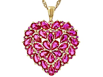 Picture of Lab Created Ruby 18k Yellow Gold Over Sterling Silver Pendant With Chain 5.27ctw