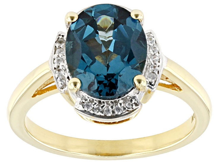 Teal Lab Created Spinel With White Zircon 18k Yellow Gold Over