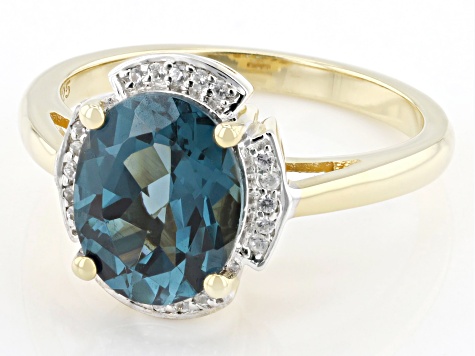 Teal Lab Created Spinel With White Zircon 18k Yellow Gold Over Sterling Silver Ring 2.95ctw