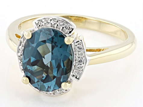 Teal Lab Created Spinel With White Zircon 18k Yellow Gold Over