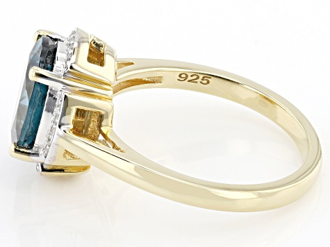 Teal Lab Created Spinel With White Zircon 18k Yellow Gold Over