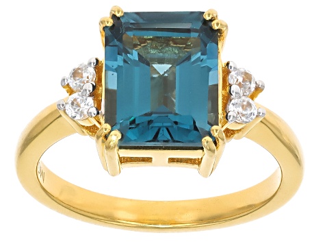 Teal Lab Created Spinel With White Zircon 18k Yellow Gold Over Sterling Silver Ring 3.71ctw