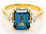 Teal Lab Created Spinel With White Zircon 18k Yellow Gold Over Sterling Silver Ring 3.71ctw