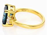 Teal Lab Created Spinel With White Zircon 18k Yellow Gold Over Sterling Silver Ring 3.71ctw