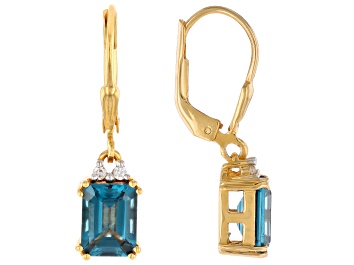 Picture of Teal Lab Created Spinel With White Zircon 18k Yellow Gold Over Sterling Silver Earrings 3.67ctw