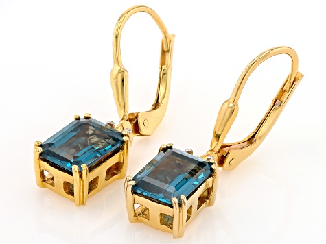 Teal Lab Created Spinel With White Zircon 18k Yellow Gold Over Sterling Silver Earrings 3.67ctw