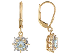 Aquamarine With White Diamond 18k Yellow Gold Over Sterling Silver Earrings 1.32ctw