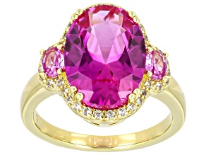 Lab Pink Sapphire With Lab White Sapphire 18k Yellow Gold Over Sterling Silver Ring 9.69ctw