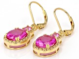 Pink Lab Sapphire With White Lab Sapphire 18k Yellow Gold Over Sterling Silver Earrings 6.11ctw