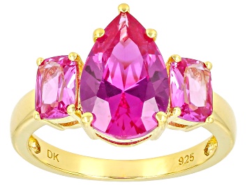 Picture of Pink Lab Created Sapphire 18k Yellow Gold Over Sterling Silver Ring