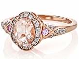 Peach Morganite With Pink Sapphire & White Zircon 18k Rose Gold Over Sterling Silver Ring 1.08ctw