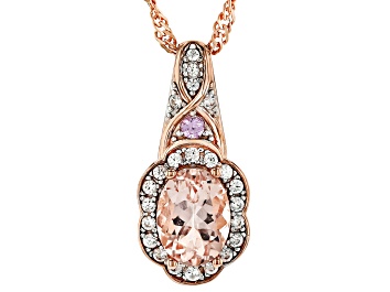 Picture of Morganite, Pink Sapphire, White Zircon 18k Rose Gold Over Sterling Silver Pendant With Chain 1.15ctw
