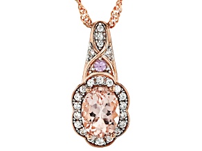 Morganite, Pink Sapphire, White Zircon 18k Rose Gold Over Sterling Silver Pendant With Chain 1.15ctw