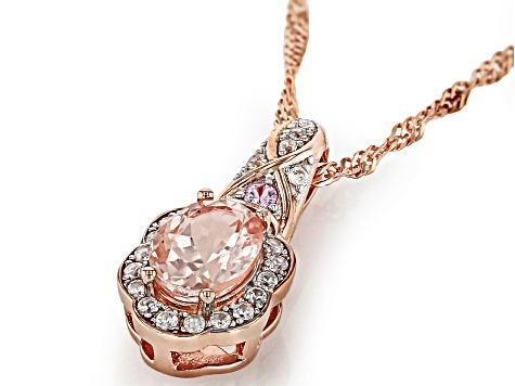 Morganite, Pink Sapphire, White Zircon 18k Rose Gold Over Sterling Silver Pendant With Chain 1.15ctw