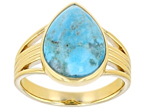 Blue Turquoise 18k Yellow Gold Over Sterling Silver Ring