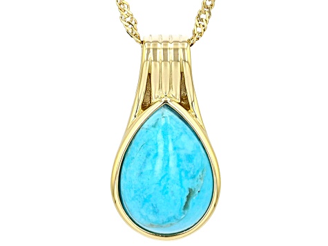 Blue Turquoise 18k Yellow Gold Over Sterling Silver Pendant With Chain