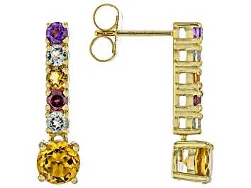 Picture of Multi Gemstone 18k Yellow Gold Over Sterling Silver Earrings 2.51ctw