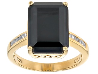 Black Spinel With White Zircon 18k Yellow Gold Over Sterling Silver Ring 7.31ctw