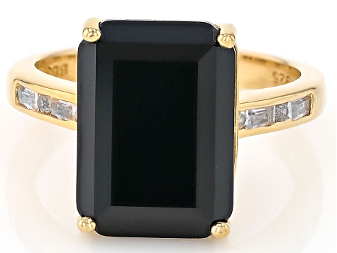Black Spinel With White Zircon 18k Yellow Gold Over Sterling Silver Ring 7.31ctw