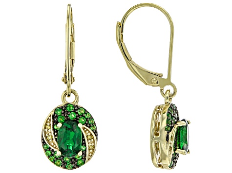 Chrome Diopside With Yellow Diamond 18k Yellow Gold Over Sterling Silver Earrings 1.19ctw