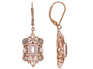 Picture of Rose Quartz With White Lab Sapphire 18k Rose Gold Over Sterling Silver Earrings 6.23ctw