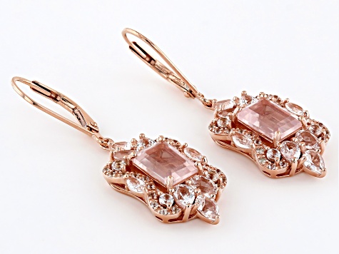 Rose Quartz With White Lab Sapphire 18k Rose Gold Over Sterling Silver Earrings 6.23ctw