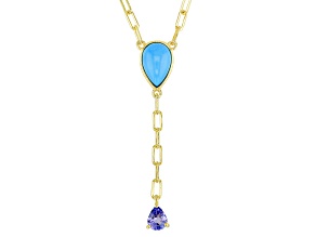 Sleeping Beauty Turquoise With Tanzanite 18k Yellow Gold Over Sterling Silver Necklace 0.26ct