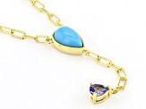 Sleeping Beauty Turquoise With Tanzanite 18k Yellow Gold Over Sterling Silver Necklace 0.26ct