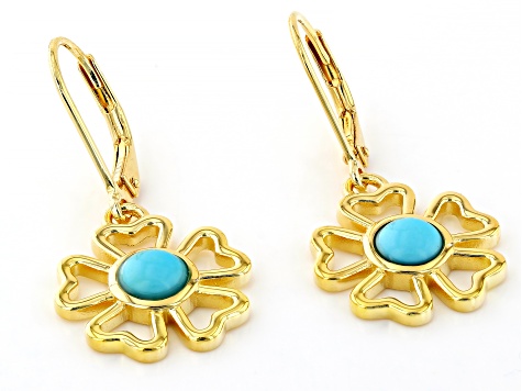 Blue Sleeping Beauty Turquoise 18k Yellow Gold Over Sterling Silver Earrings