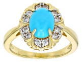 Blue Sleeping Beauty Turquoise With White Zircon 18k Yellow Gold Over Sterling Silver Ring