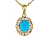 Sleeping Beauty Turquoise & Zircon 18k Yellow Gold Over Sterling Silver Pendant With Chain 0.36ctw