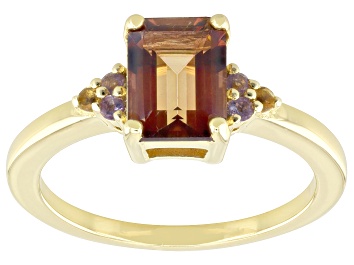 Picture of Red Labradorite With Amethyst And Citirine 18k Yellow Gold Over Sterling Silver Ring 1.36ctw