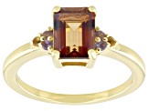 Red Labradorite With Amethyst And Citirine 18k Yellow Gold Over Sterling Silver Ring 1.36ctw