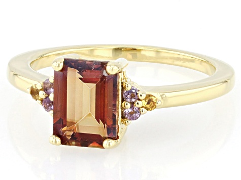 Red Labradorite With Amethyst And Citirine 18k Yellow Gold Over Sterling Silver Ring 1.36ctw
