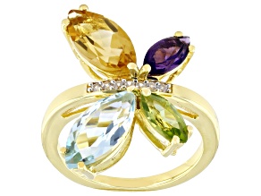 Multi Gemstone 18k Yellow Gold Over Sterling Silver Ring 4.15ctw