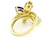 Multi Gemstone 18k Yellow Gold Over Sterling Silver Ring 4.15ctw