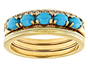 Sleeping Beauty Turquoise With White Zircon 18k Yellow Gold Over Sterling Silver Ring Set 0.83ctw