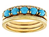 Sleeping Beauty Turquoise With White Zircon 18k Yellow Gold Over Sterling Silver Ring Set 0.83ctw