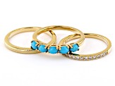 Sleeping Beauty Turquoise With White Zircon 18k Yellow Gold Over Sterling Silver Ring Set 0.83ctw