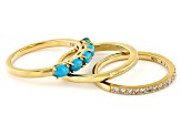 Sleeping Beauty Turquoise With White Zircon 18k Yellow Gold Over Sterling Silver Ring Set 0.83ctw