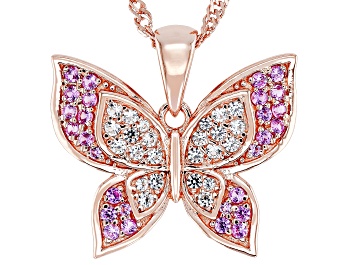 Picture of Pink & White Lab Created Sapphire 18k Rose Gold Over Sterling Silver Pendant With Chain 0.58ctw