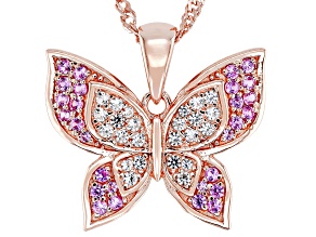 Pink & White Lab Created Sapphire 18k Rose Gold Over Sterling Silver Pendant With Chain 0.58ctw