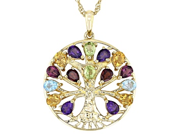 Picture of Multi Gemstone 18k Yellow Gold Over Sterling Silver Pendant With Chain 2.26ctw