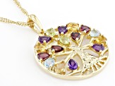 Multi Gemstone 18k Yellow Gold Over Sterling Silver Pendant With Chain 2.26ctw