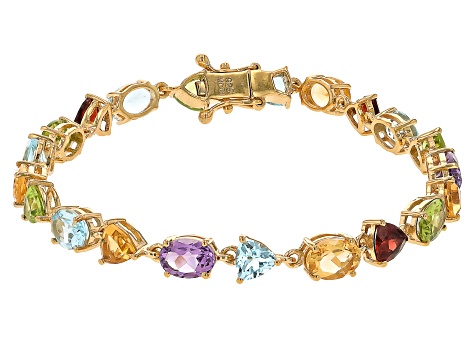 Multi Gemstone 18k Yellow Gold Over Sterling Silver Bracelet 11.70ctw