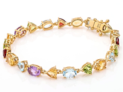 Multi Gemstone 18k Yellow Gold Over Sterling Silver Bracelet 11.70ctw